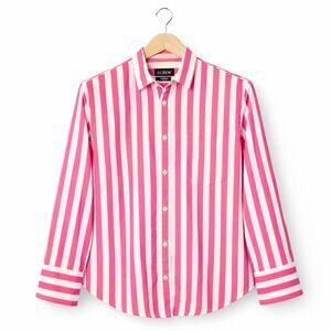 J Crew Garcon Shirt Womens Size 4 Pink White Strip Button Up 100% Cotton Preppy
